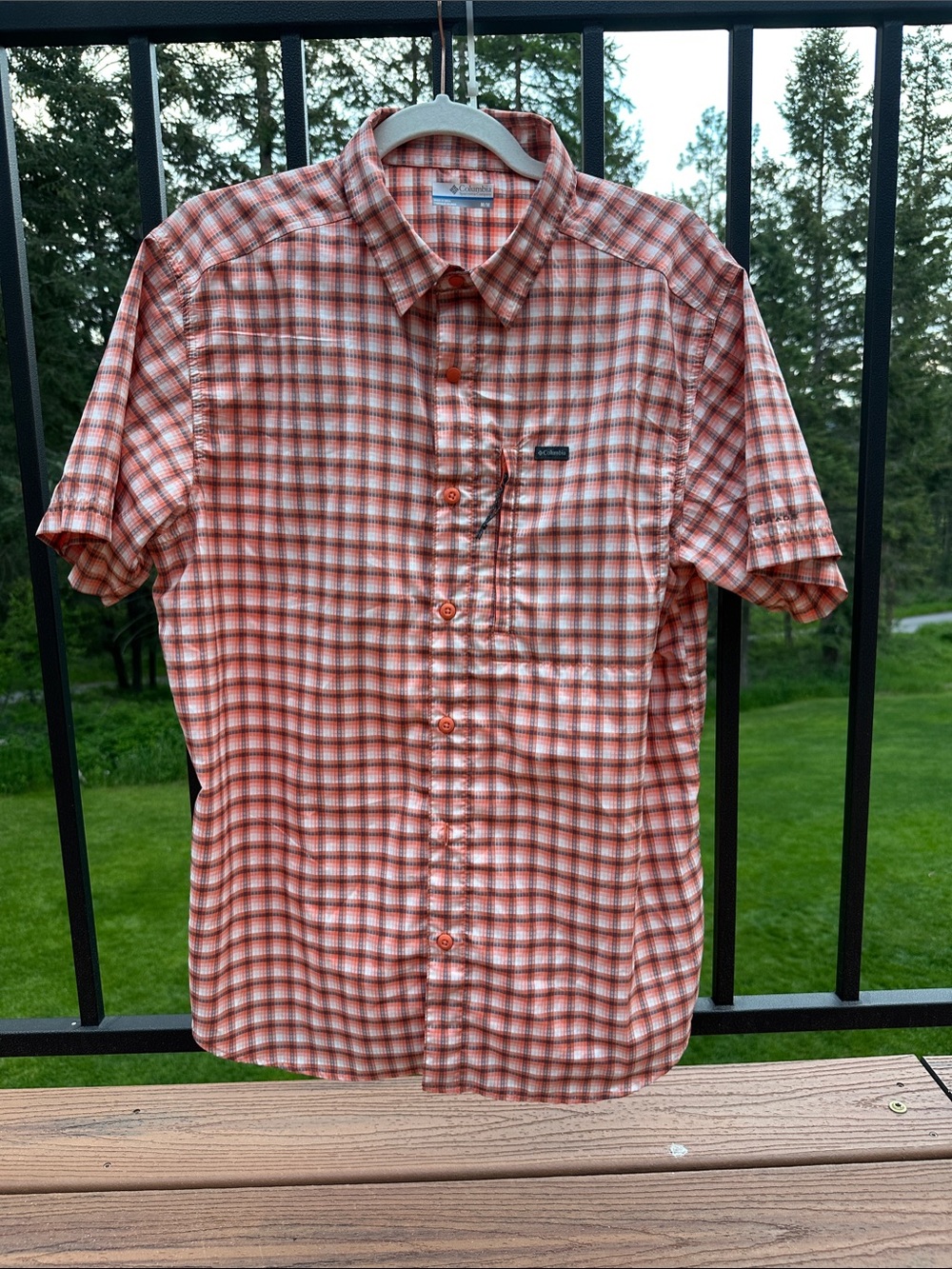 Columbia Short-Sleeve Plaid Button-Up Shirt - Orange & White